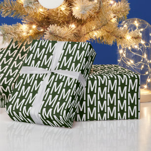 Moderne donkergroene witte aangepaste monogram ini cadeaupapier
