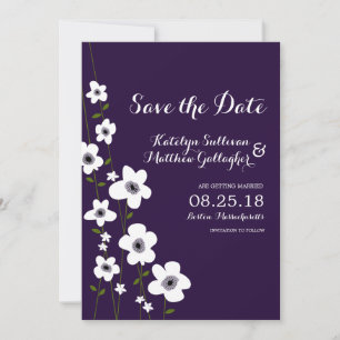 Moderne Donkerpaarse Anemoon Save the Date