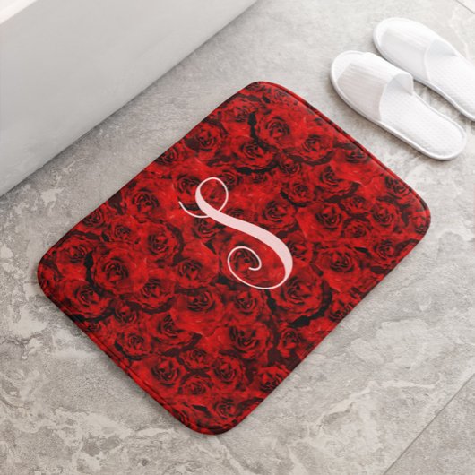 Moderne Donkerrode Rozen Custom Monogram Badmat