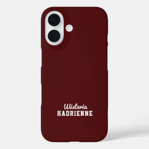 Moderne Donkerrode Sport Monogram Naam iPhone 16 Hoesje