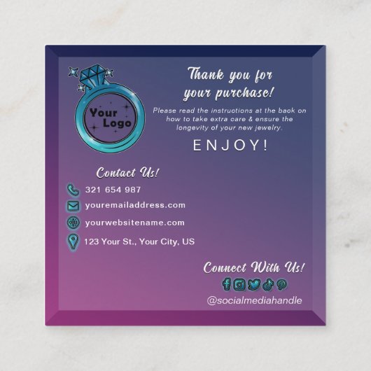 Moderne Donkerroze Blauwe Gradiënt Sieraden Verzor Informatiekaartje (Achterkant)