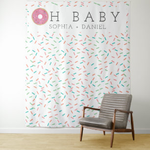 Moderne Donut Baby shower Achtergrond Fotocabine Wandkleed