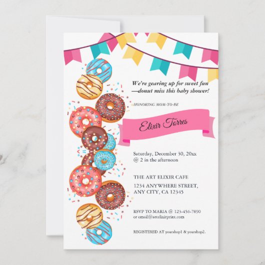 Moderne Donut Baby Sprinkles Baby Shower Uitnodigi Kaart (Voorkant)