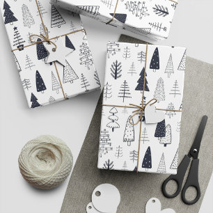 Moderne Doodle Christmas Wild Forest Pine Trees Cadeaupapier