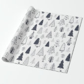 Moderne Doodle Christmas Wild Forest Pine Trees Cadeaupapier (Uitgerold)