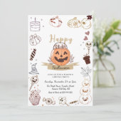 Moderne Doodle Pompoensnijfeest Uitnodiging (Staand voorkant)