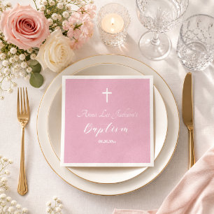 Moderne Doop Christening Witte Kruis Stof Roze Servet