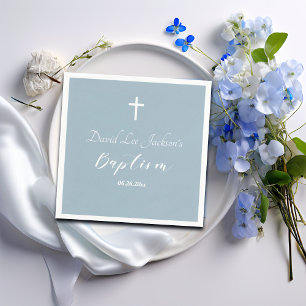 Moderne doop doopsel Witte Kruis Dusty Blauw Servet