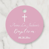 Moderne doop doopsel Witte Kruis Dusty Roze Bedankjes Labels (Voorkant)
