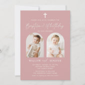 Moderne doop en 1e verjaardag tweeling jongen en m kaart (Voorkant)