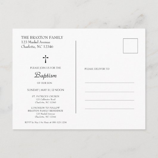 Moderne doop Religieus Fotouitnodiging Briefkaart (Achterkant)