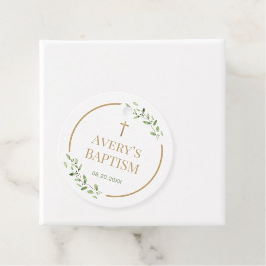 Moderne doopkrans Gouden kruis Bedankjes Labels (In situ)