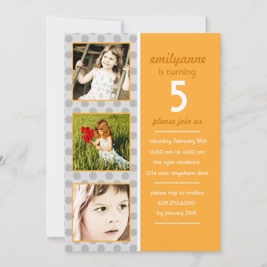 Moderne Dot Photo Birthday Invitation (Sunset) Kaart (Voorkant)