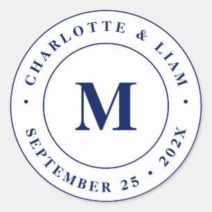 Moderne Douanenaam Datum Monogram Bruiloft Ronde Sticker