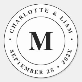 Moderne Douanenaam Datum Monogram Bruiloft Ronde Sticker