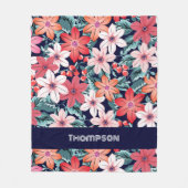 Moderne douanenaam Navy blue spring bloemen decor Fleece Deken (Voorkant)