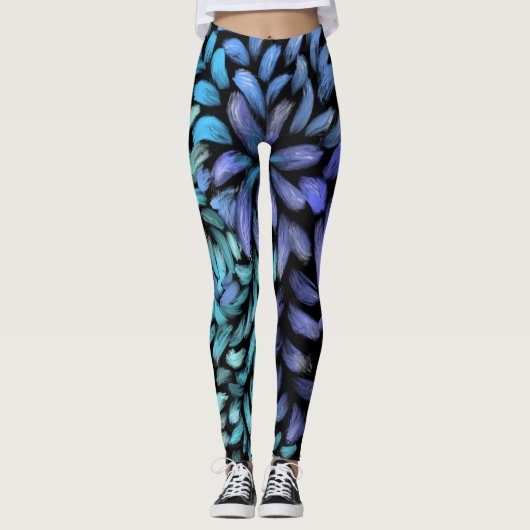Moderne draai, blauwgroen en blauw canvas leggings (Voorkant)