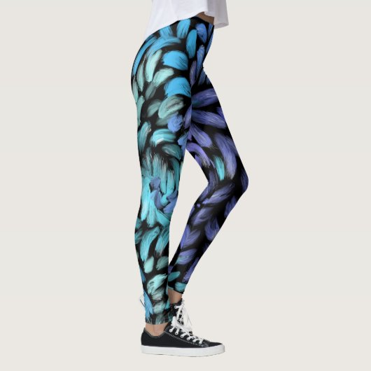 Moderne draai, blauwgroen en blauw canvas leggings (Rechts)