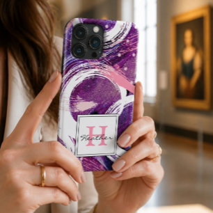 Moderne Draai Paarse Nevel Abstract Monogram iPhone 13 Pro Max Hoesje