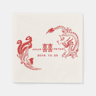 Moderne Draak-Fenix Persoonlijke Chinese Trouwdag Servetten