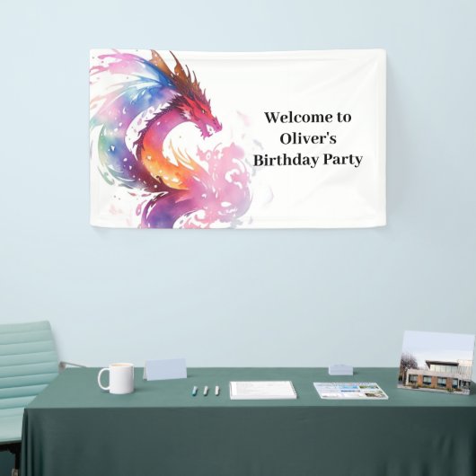 Moderne Dragon Magic Verjaardagsbanner Spandoek (Beurs)