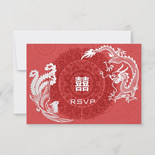 Moderne Dragon-Phoenix Chinese bruiloft RSVP (Voorkant)