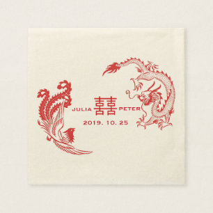 Moderne Dragon-Phoenix gepersonaliseerde Chinese b Servetten