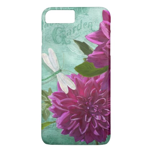  Moderne Dragonfly met Paarse Dahlia Flowers Case-Mate iPhone Case (Achterkant)