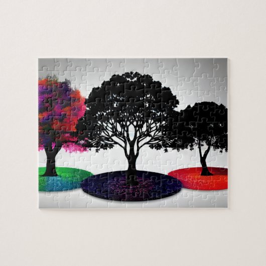 Moderne Drie Bomen met Verschillende Gekleurde Bla Legpuzzel (Horizontaal)