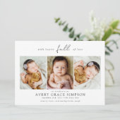 Moderne drie foto-Baby geboorte Aankondiging (Staand voorkant)