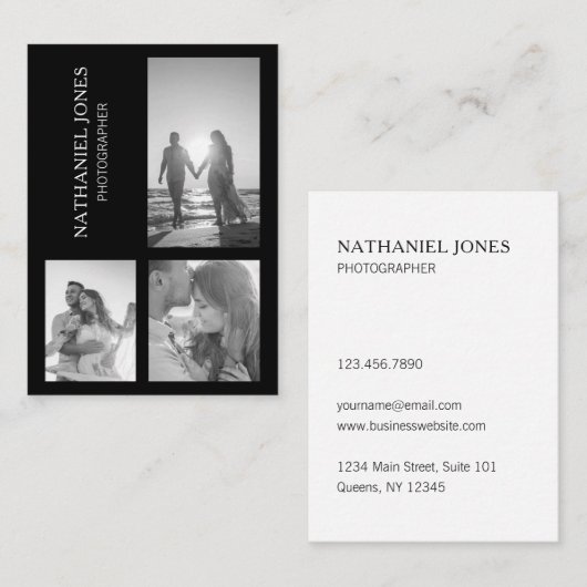Moderne drie foto Collage Black fotograaf Visitekaartje (Voorkant / Achterkant)