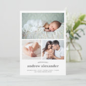 Moderne Drie Foto Collage Geboorte Aankondiging (Staand voorkant)