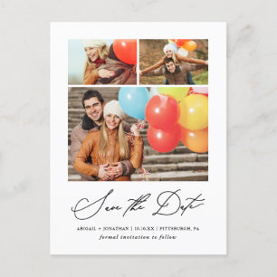 Moderne Drie Foto Hand Lettered Save the Date Uitnodiging Briefkaart