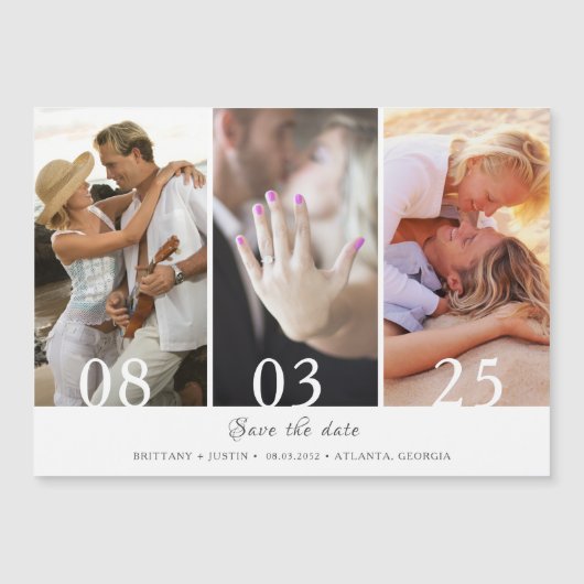 Moderne drie fotobruiloft sparen de Datum (Voorkant)