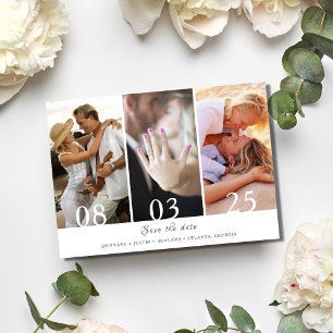 Moderne drie fotobruiloft sparen de Datum Save The Date
