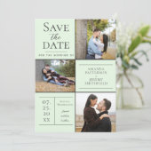 Moderne drie fotocollage | Mint Groen Save The Date (Staand voorkant)