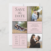 Moderne drie fotocollage | Roze Bewaar de datum Save The Date (Voorkant)
