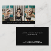 Moderne drie fotografie zwart visitekaartje (Voorkant / Achterkant)