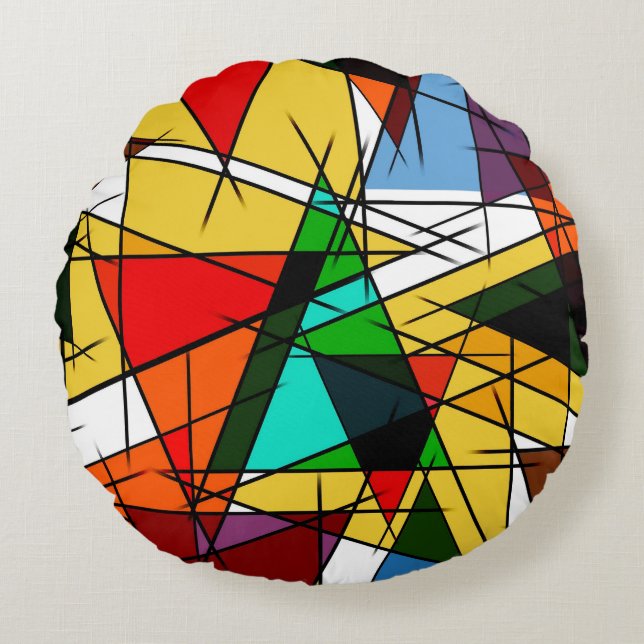 Moderne Driehoek Kleurrijke Geometrisch  Rond Kussen (Voorkant)