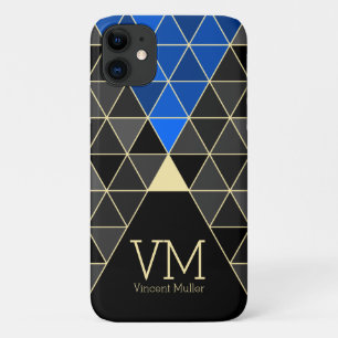 Moderne driehoekspatroon monogrammen blauwe kleur iPhone 11 hoesje