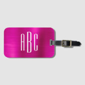 Moderne drieletterige gemonogrammeerde hete roze F Bagagelabel (Voorkant (horizontaal))