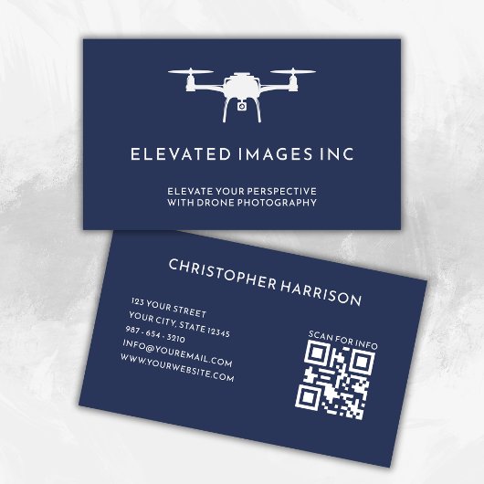 Moderne Drone Pilot Fotografie QR Code Marine Wit Visitekaartje