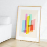 Moderne du milieu du siècle Bauhaus Pastel Géométr<br><div class="desc">Aménagez votre espace avec cet art moderne abstrait aux murs, composé de blocs de couleurs géométriques superposés dans des tons pastel et audacieux. Les lignes épurées et le design minimaliste créent une sensation de profondeur et de mouvement, parfait pour une décoration contemporaine et moderne du milieu du siècle. Disponible en...</div>