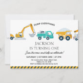 Moderne Dump Truck Bouw 1e Verjaardag Kaart (Voorkant)