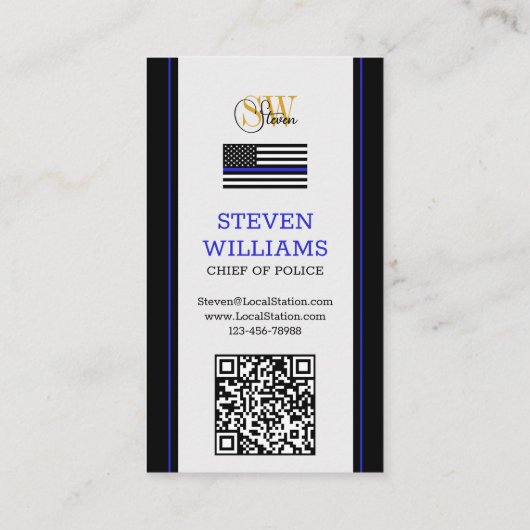 Moderne dunne blauwe lijn- en QR-code, foto/monogr Visitekaartje (Achterkant)