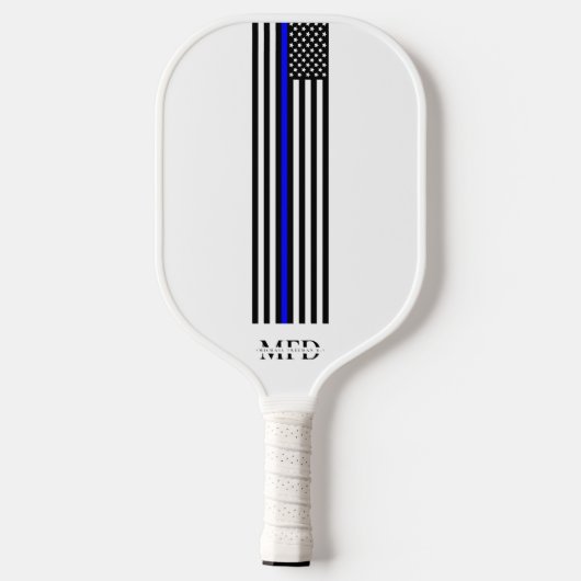 Moderne dunne blauwe lijn politieagent Monogram Pickleball Paddle (Achterkant)