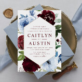 moderne Dusty bleu bordeaux faire-part de mariage