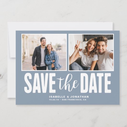 Moderne Dusty Blue 2 foto Bewaar de datum Save The Date (Voorkant)
