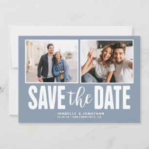 Moderne Dusty Blue 2 foto Bewaar de datum Save The Date