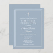 Moderne Dusty Blue First Holy Communion Invitation (Devant / Derrière)